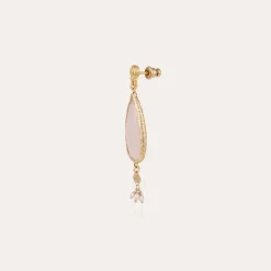 Serti Goutte earrings small size gold - Pink Quartz