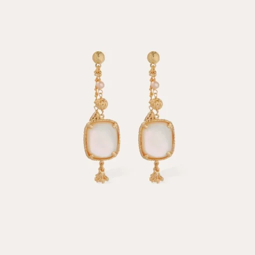 Serti Pondicherie earrings small size gold - White Mother-of-pearl