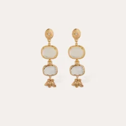 Silene earrings gold - White Mother-of-pearl & Crystal