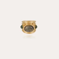 Simone ring gold - Labradorite & Serpentine
