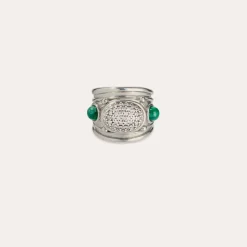 Simone ring silver - Zirconia & Malachite