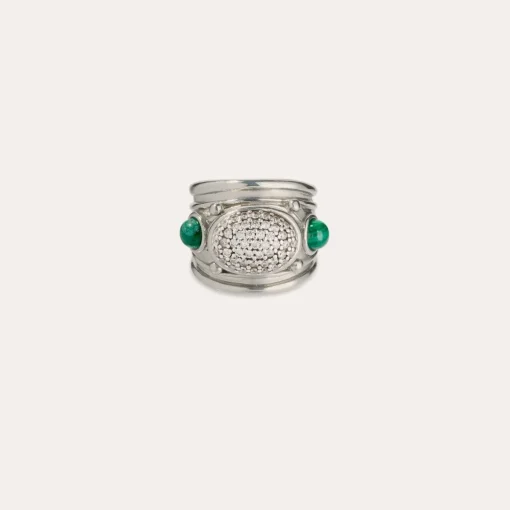 Simone ring silver - Zirconia & Malachite