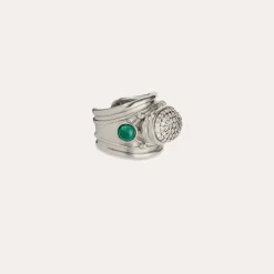 Simone ring silver - Zirconia & Malachite
