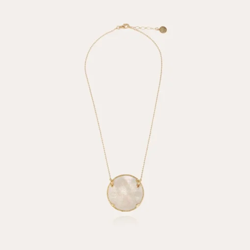 Sun Diva necklace large size gold - White Mother-of-pearl
