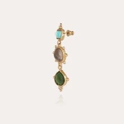 Tiki 3 earrings gold - Turquoise, Grey Marble & Serpentine