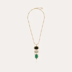 Tiki 3 rows necklace gold - Amazonite & Aventurine