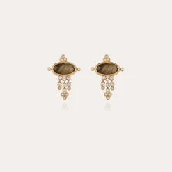 Tiki earrings small size gold - Labradorite