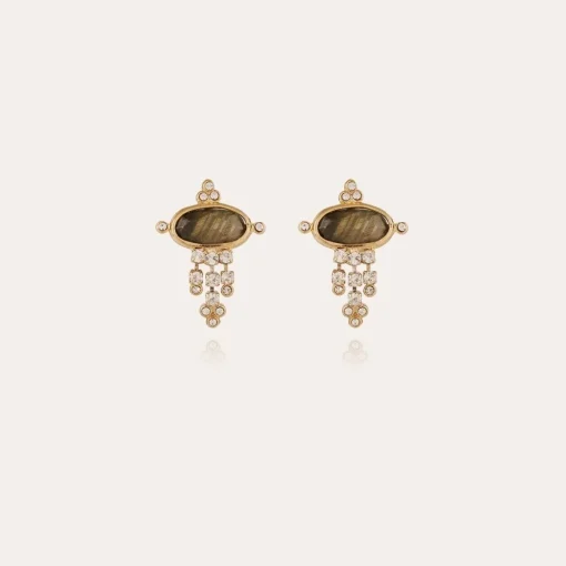 Tiki earrings small size gold - Labradorite