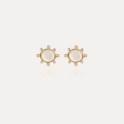 Tiki studs earrings small size gold - White Mother-of-pearl