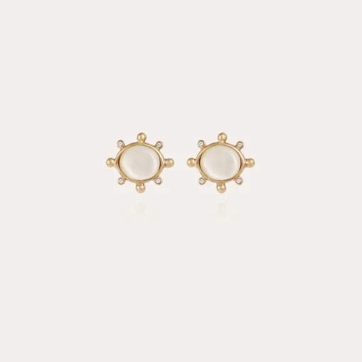 Tiki studs earrings small size gold - White Mother-of-pearl