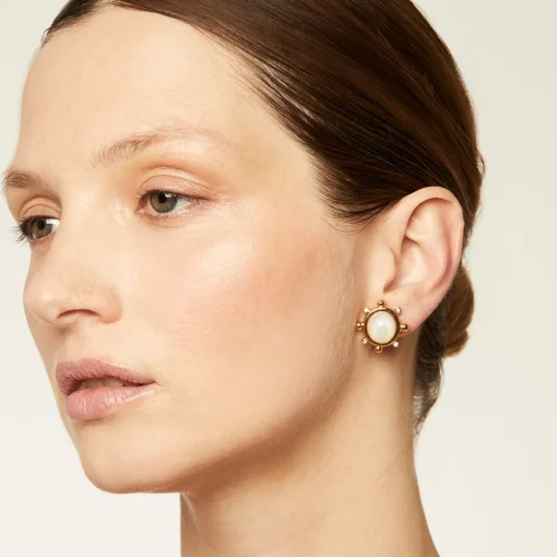 Tiki studs earrings small size gold - White Mother-of-pearl