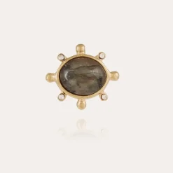 Tiki studs earrings small size gold - Labradorite