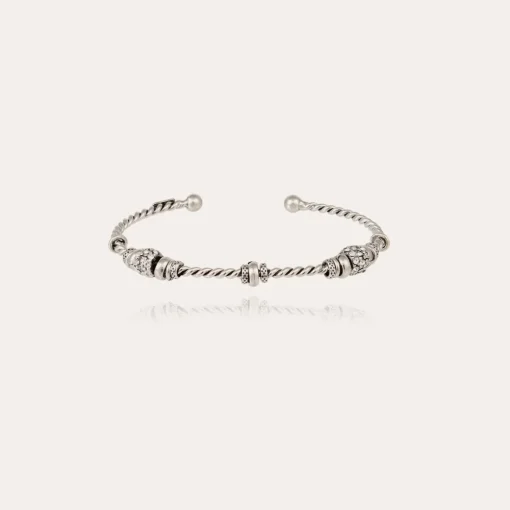 Torsade 3 strass bangle small size silver