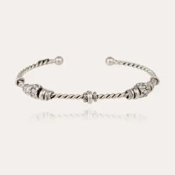 Torsade 3 strass bangle small size silver