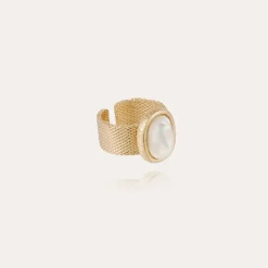 Totem Ovo ring large size gold - White Mother-of-pearl