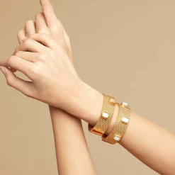 Totem Stones bracelet large size gold - White Mother-of-pearl