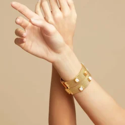 Totem Stones bracelet large size gold - White Mother-of-pearl