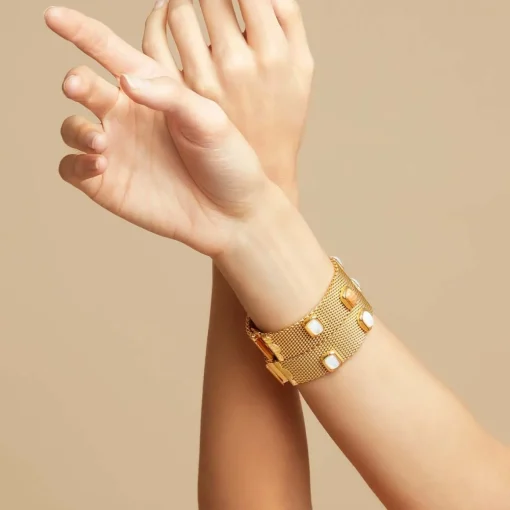 Totem Stones bracelet large size gold - White Mother-of-pearl