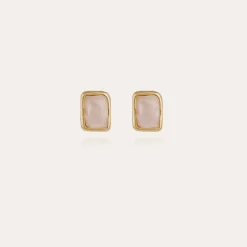 Totem studs earrings gold - Pink Quartz