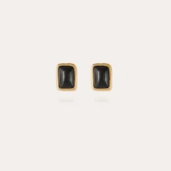 Totem studs earrings gold - Black Basalt