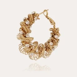 Tourbillon strass hoop earrings large size gold