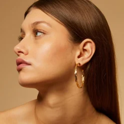Tresse hoop earrings medium size gold
